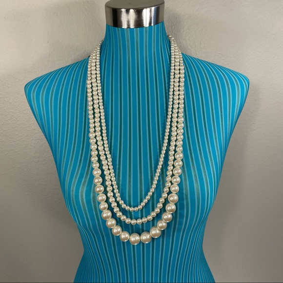 Three faux pearl strands with black ribbon tie - Picture 8 of 12
